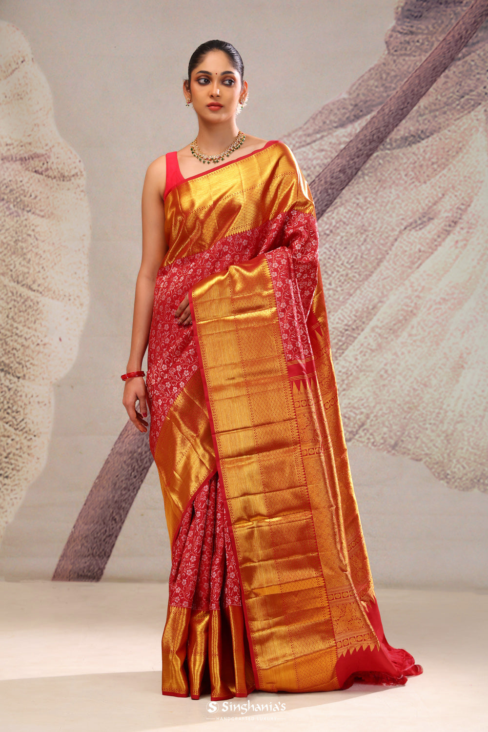 Chilli Red Jaali Kanjivaram Silk Saree