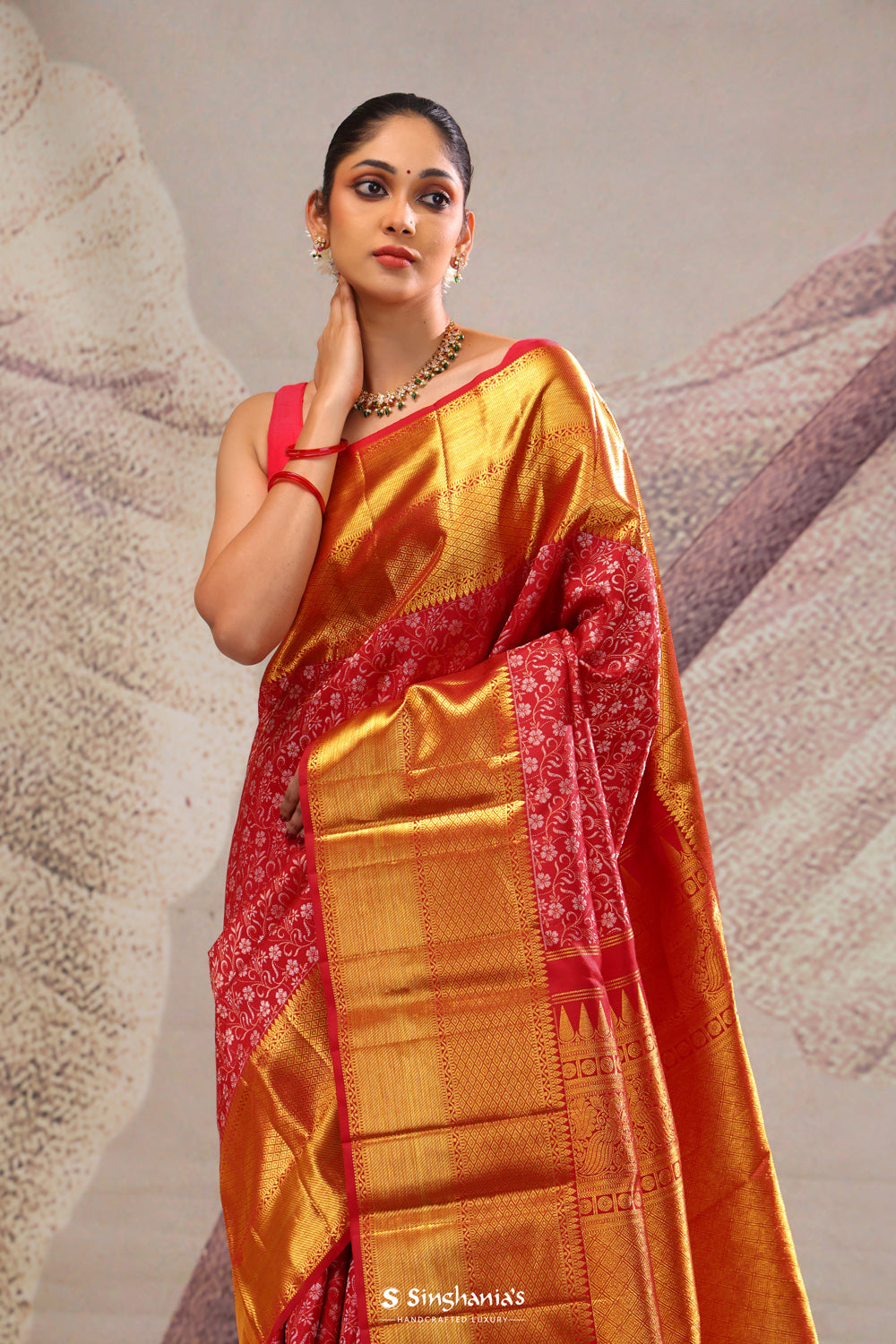 Chilli Red Jaali Kanjivaram Silk Saree