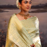 Diaquiri Green Floral Kanjivaram Silk Saree