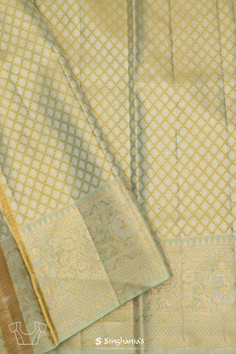 Diaquiri Green Floral Kanjivaram Silk Saree