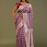 Blackberry Banarasi Saree With Leaf Jaal