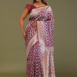 Blackberry Banarasi Saree With Leaf Jaal