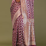 Blackberry Banarasi Saree With Leaf Jaal