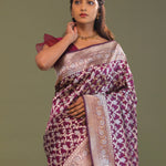 Blackberry Banarasi Saree With Leaf Jaal