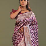 Blackberry Banarasi Saree With Leaf Jaal