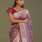 Blackberry Banarasi Saree With Leaf Jaal