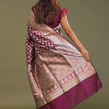 Blackberry Banarasi Saree With Leaf Jaal