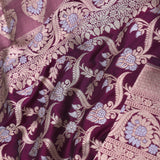 Blackberry Banarasi Saree With Leaf Jaal