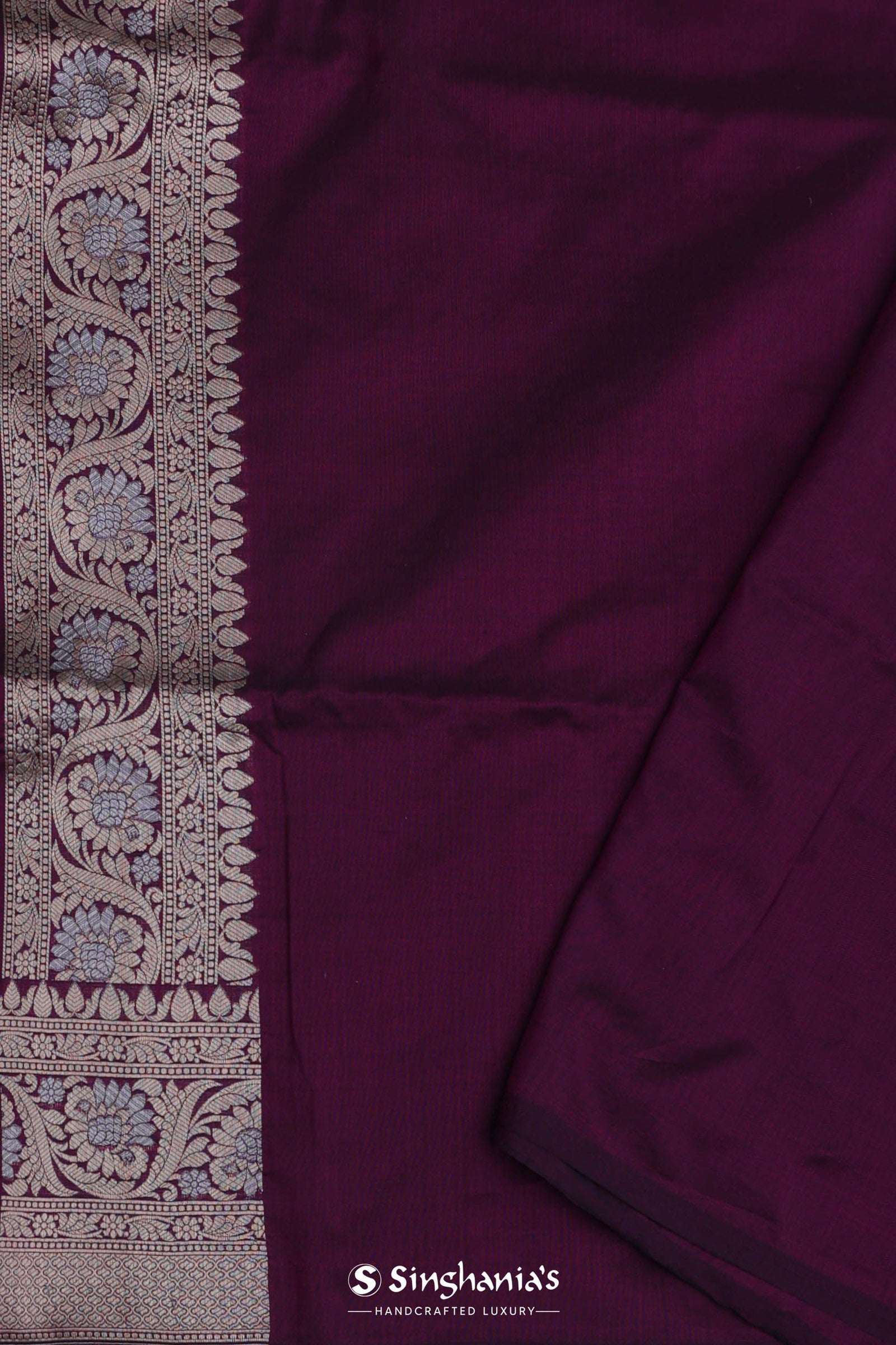 Blackberry Banarasi Saree With Leaf Jaal
