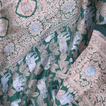Bottle Green Banarasi Silk Saree With Elephant And Leaf Motifs