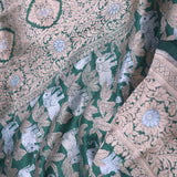 Bottle Green Banarasi Silk Saree With Elephant And Leaf Motifs