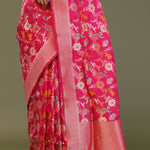 Hot Pink Banarasi Saree With Floral Jaal And Shikargah Design