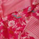 Hot Pink Banarasi Saree With Floral Jaal And Shikargah Design