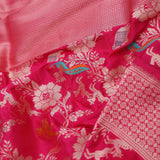 Hot Pink Banarasi Saree With Floral Jaal And Shikargah Design