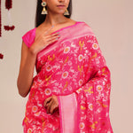 Jangla Banarasi Silk Saree In Punch Pink