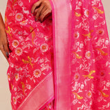 Jangla Banarasi Silk Saree In Punch Pink
