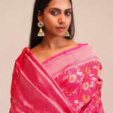 Jangla Banarasi Silk Saree In Punch Pink