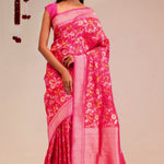 Jangla Banarasi Silk Saree In Punch Pink