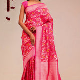 Jangla Banarasi Silk Saree In Punch Pink