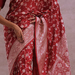 Apple Red Banarasi Silk Saree With Gold Zari Border