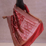 Apple Red Banarasi Silk Saree With Gold Zari Border