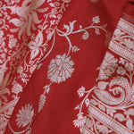 Apple Red Banarasi Silk Saree With Gold Zari Border