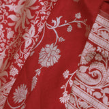 Apple Red Banarasi Silk Saree With Gold Zari Border