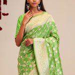 Parrot Green Jaali Banarasi Silk Saree