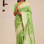 Parrot Green Jaali Banarasi Silk Saree