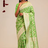 Parrot Green Jaali Banarasi Silk Saree