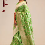 Parrot Green Jaali Banarasi Silk Saree