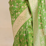 Parrot Green Jaali Banarasi Silk Saree