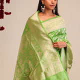 Parrot Green Jaali Banarasi Silk Saree