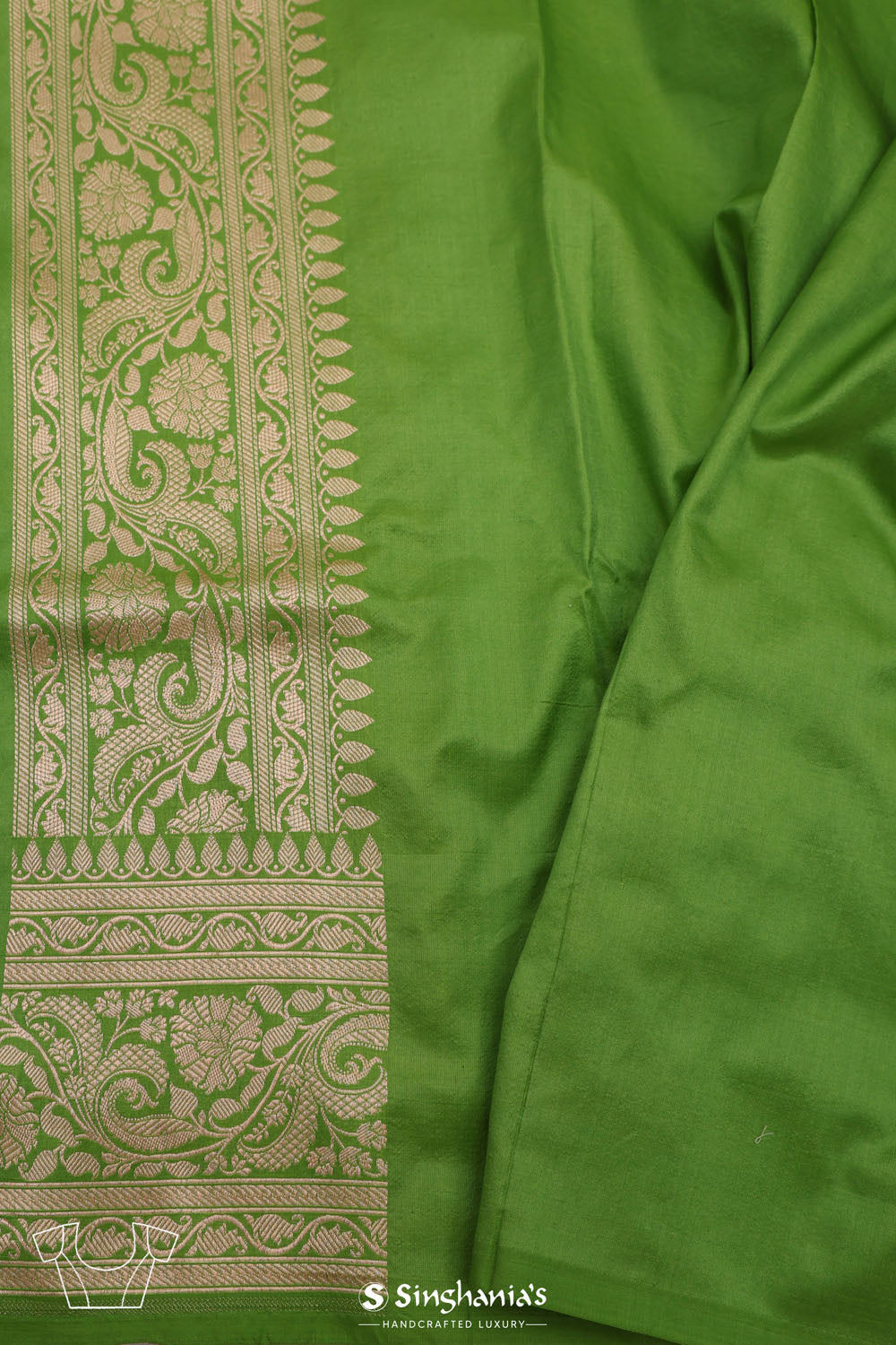 Parrot Green Jaali Banarasi Silk Saree