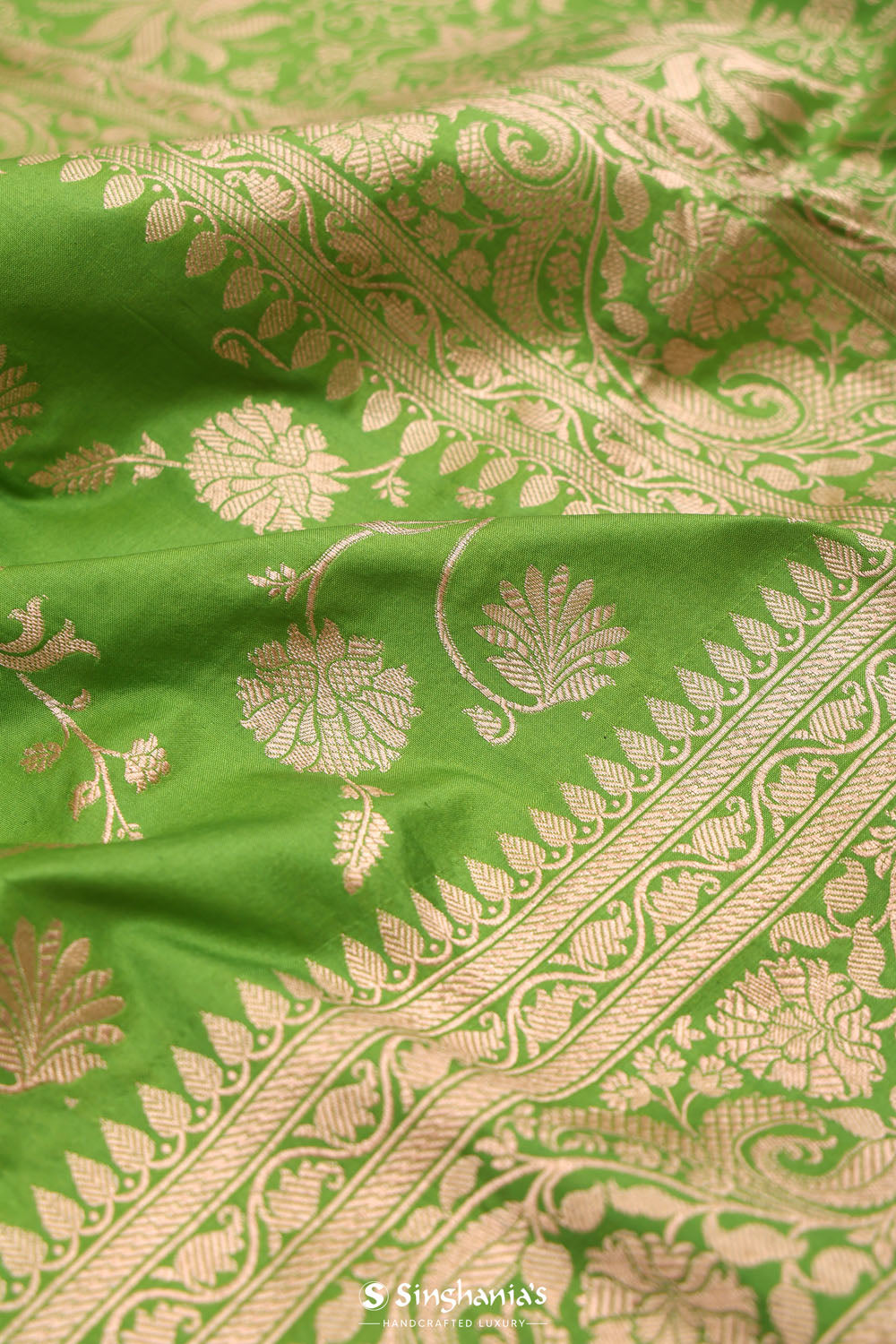 Parrot Green Jaali Banarasi Silk Saree