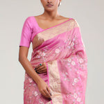 Hot Pink Crafted Tissue Saree