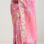 Hot Pink Crafted Tissue Saree