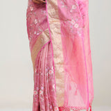 Hot Pink Crafted Tissue Saree