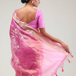 Hot Pink Crafted Tissue Saree