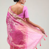 Hot Pink Crafted Tissue Saree