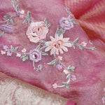 Hot Pink Crafted Tissue Saree