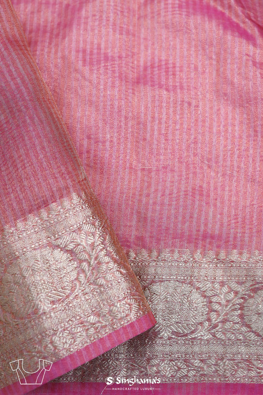 Hot Pink Crafted Tissue Saree