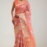 Sunset Orange Crafted Tissue Saree