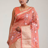 Sunset Orange Crafted Tissue Saree
