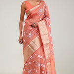 Sunset Orange Crafted Tissue Saree