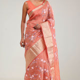 Sunset Orange Crafted Tissue Saree