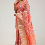 Sunset Orange Crafted Tissue Saree