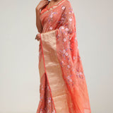 Sunset Orange Crafted Tissue Saree