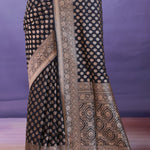 Black Banarasi Silk Saree Gold Zari Border And Butti'S