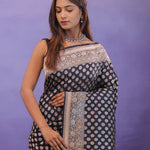 Black Banarasi Silk Saree Gold Zari Border And Butti'S